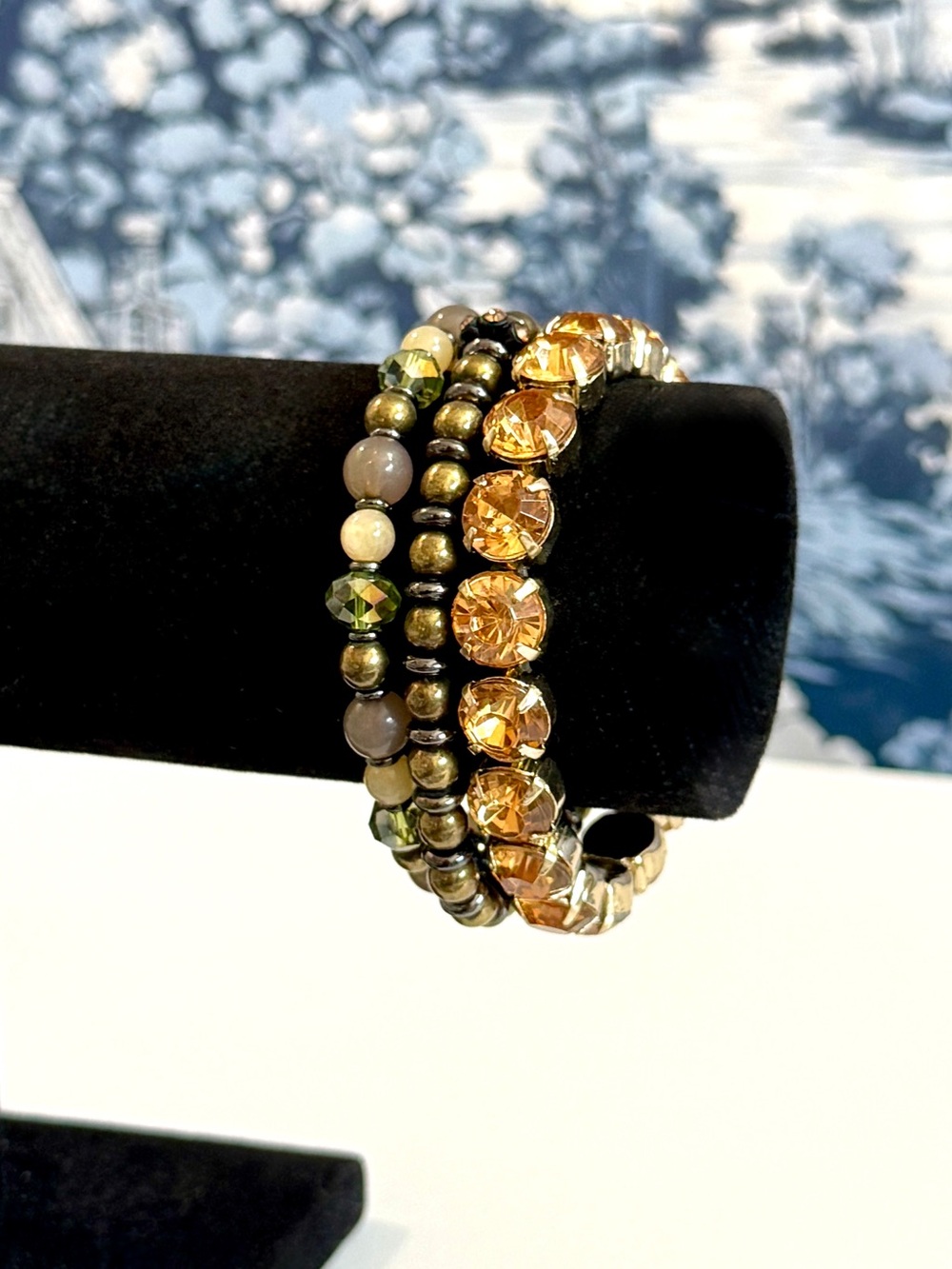 CHICO’S Crystal Beaded Stretch Bracelet Stack Set of 3 NWOT